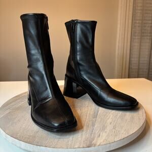 Sam Edelman Wells Ankle Booties Women's Black Leather Block Heel US Size 6 M